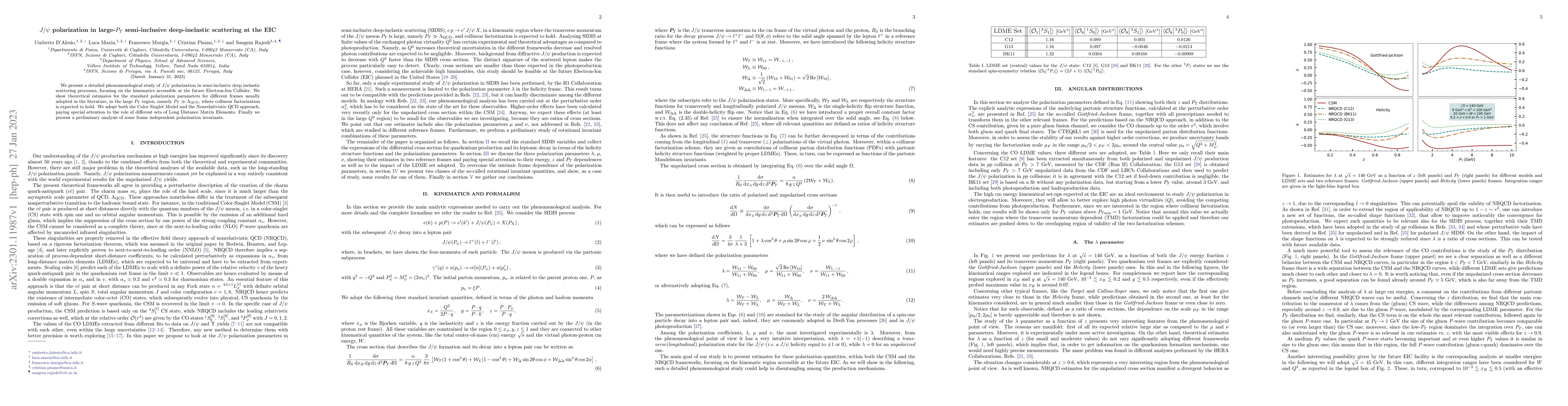 Thumbnail for $J/\psi$ polarization in large-$P_T$ semi-inclusive deep-inelastic
  scattering at the EIC