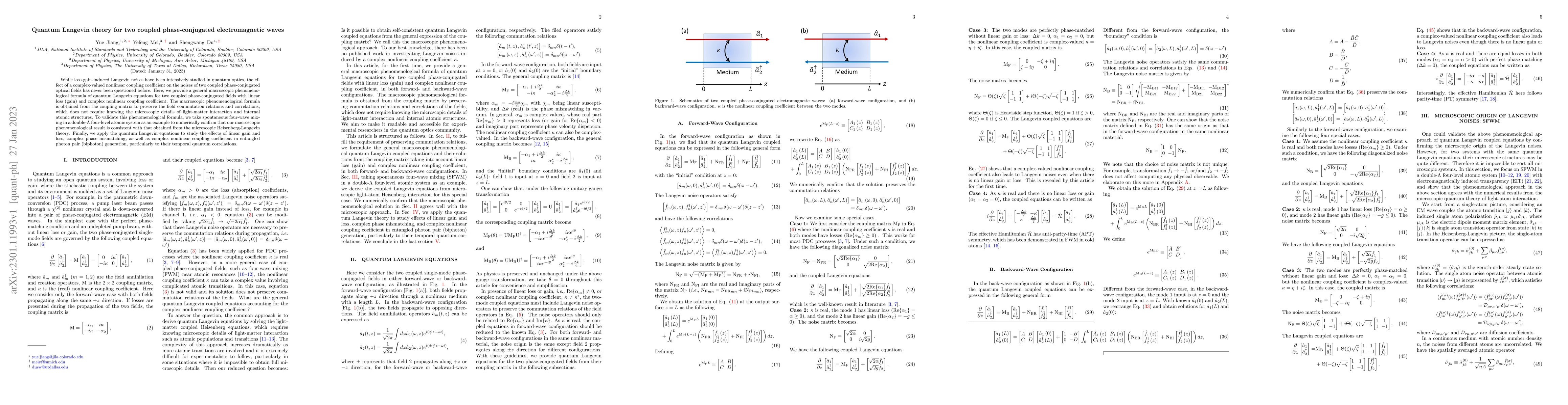 Thumbnail for Quantum Langevin theory for two coupled phase-conjugated electromagnetic
  waves