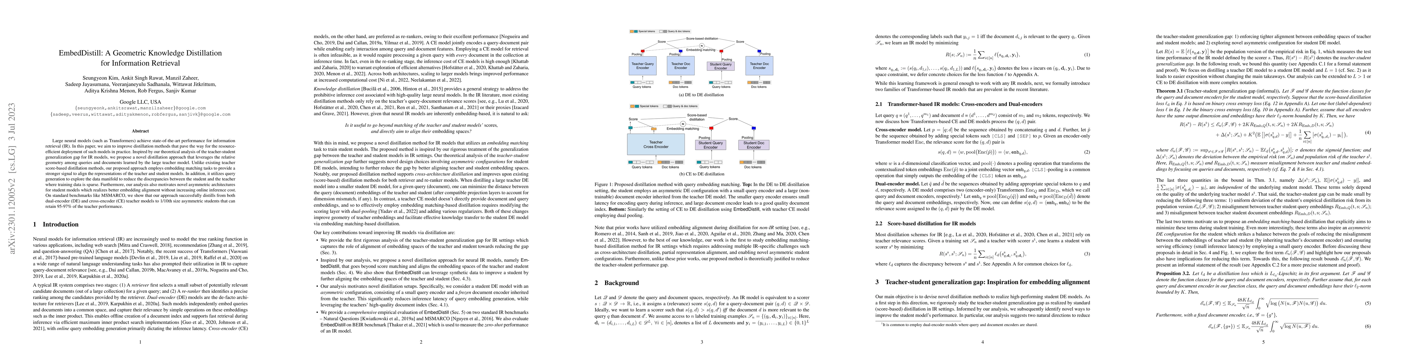 Thumbnail for EmbedDistill: A Geometric Knowledge Distillation for Information
  Retrieval