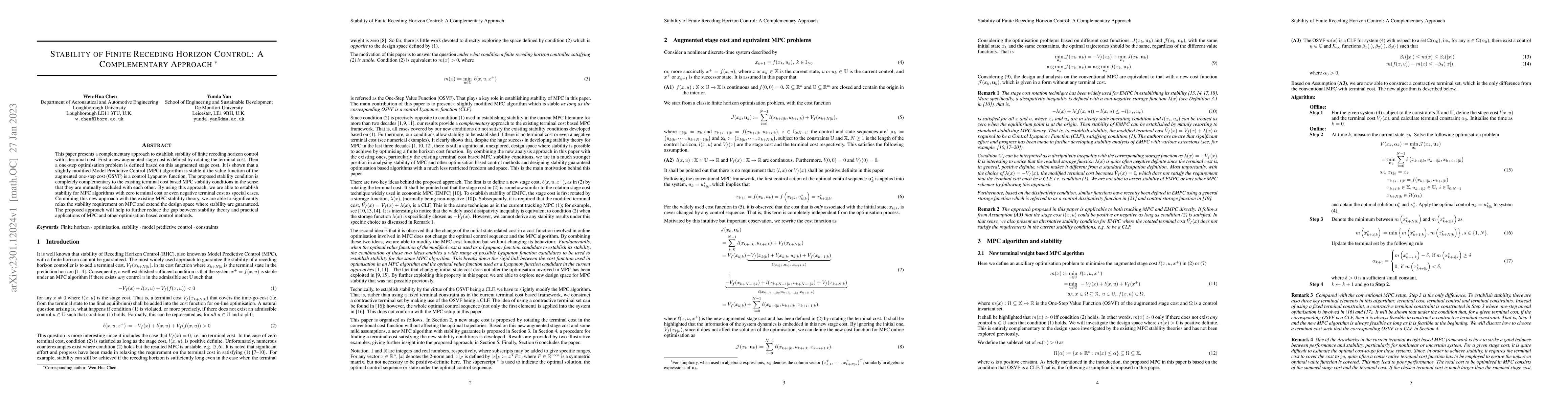 Thumbnail for Stability of Finite Receding Horizon Control: A Complementary Approach