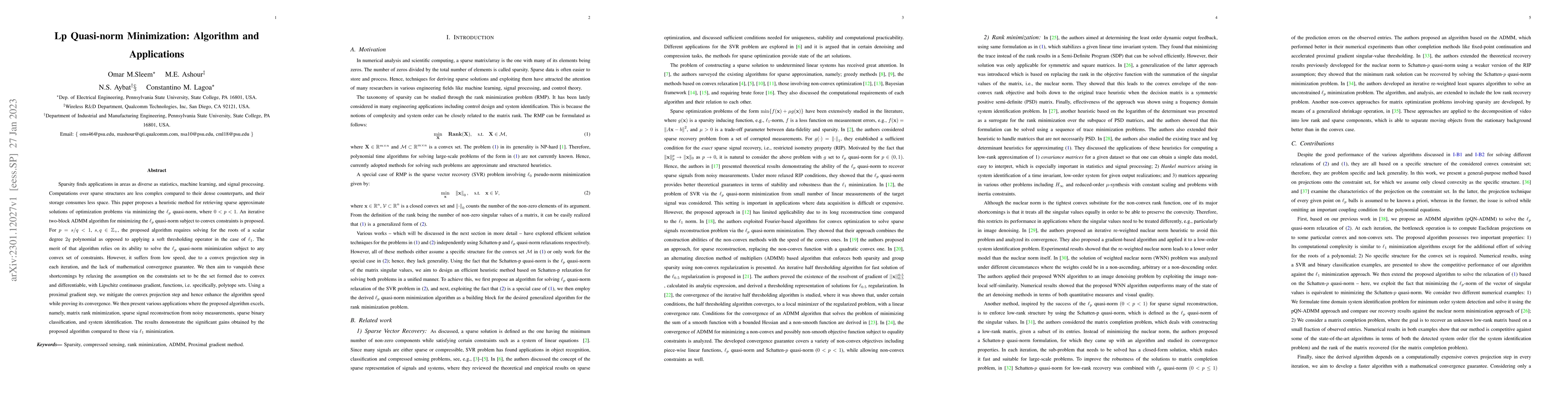 Thumbnail for Lp Quasi-norm Minimization: Algorithm and Applications