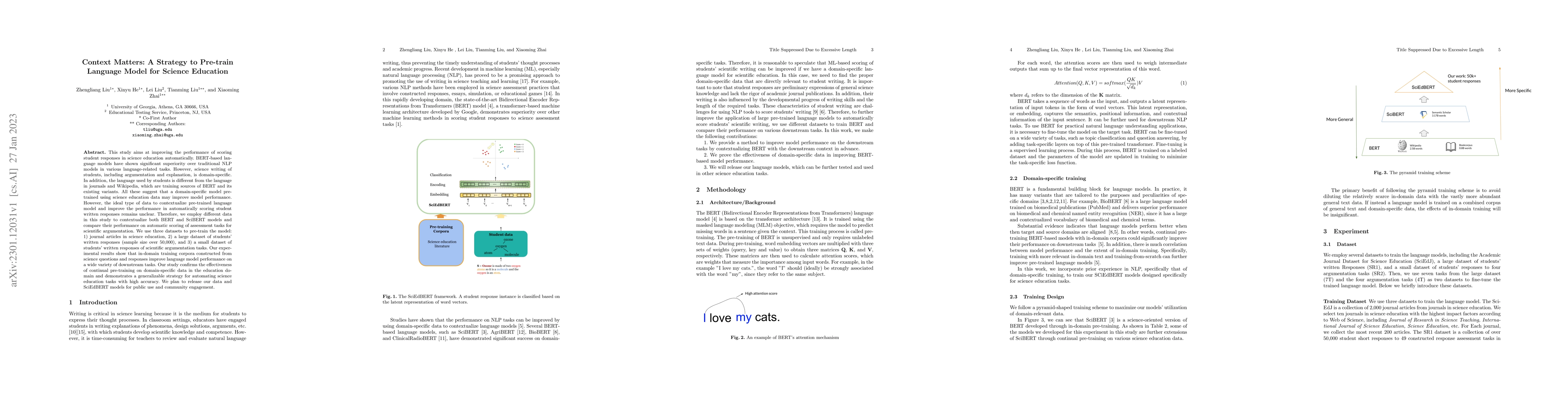 Thumbnail for Context Matters: A Strategy to Pre-train Language Model for Science
  Education
