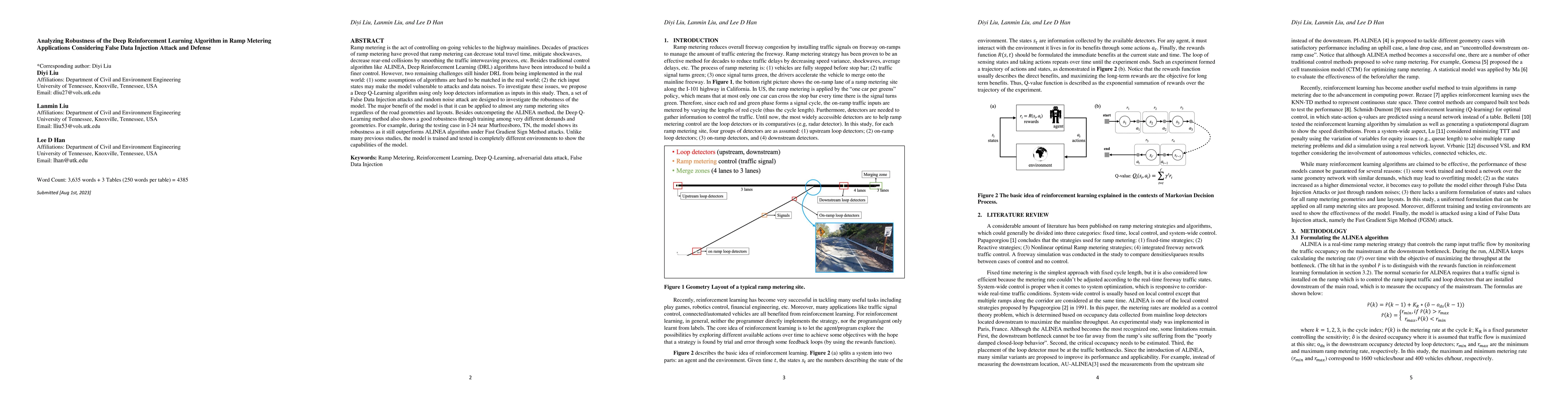 Thumbnail for Analyzing Robustness of the Deep Reinforcement Learning Algorithm in
  Ramp Metering Applications Considering False Data Injection Attack and
  Defense
