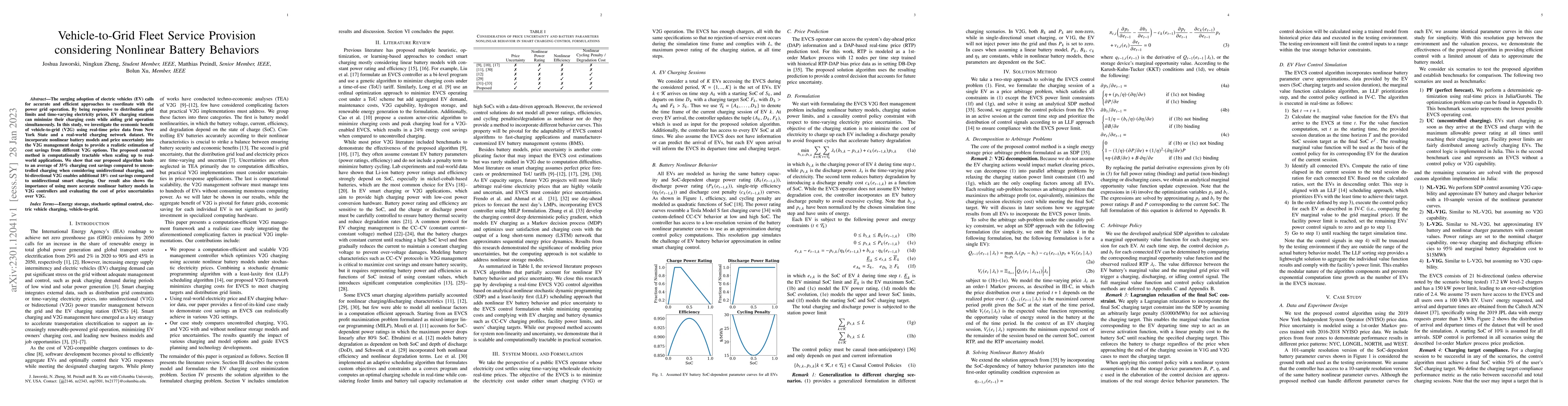 Thumbnail for Vehicle-to-Grid Fleet Service Provision considering Nonlinear Battery
  Behaviors
