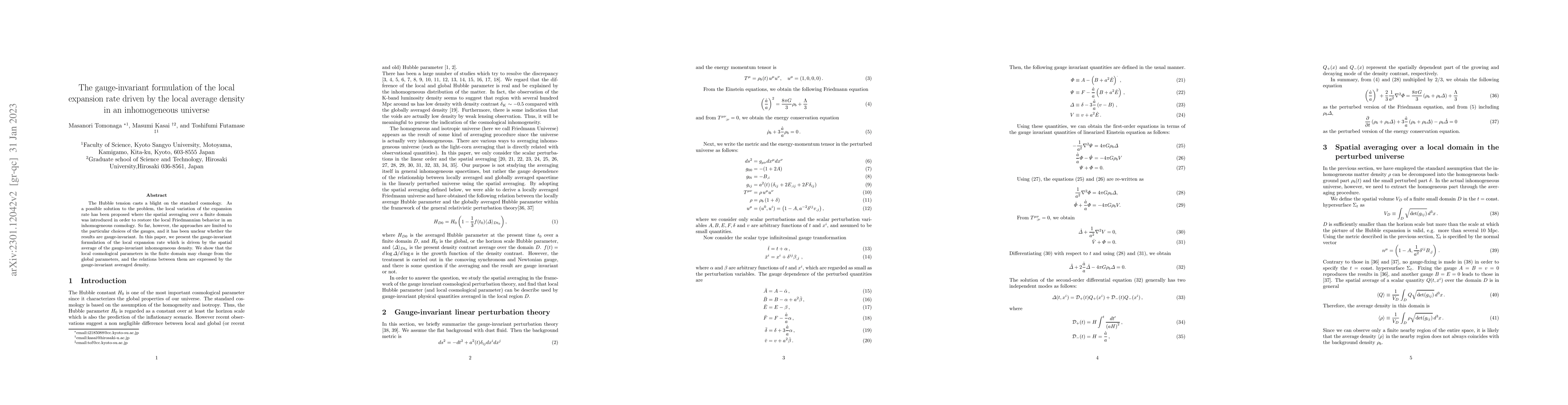 Thumbnail for The gauge-invariant formulation of the local expansion rate driven by
  the local average density in an inhomogeneous universe