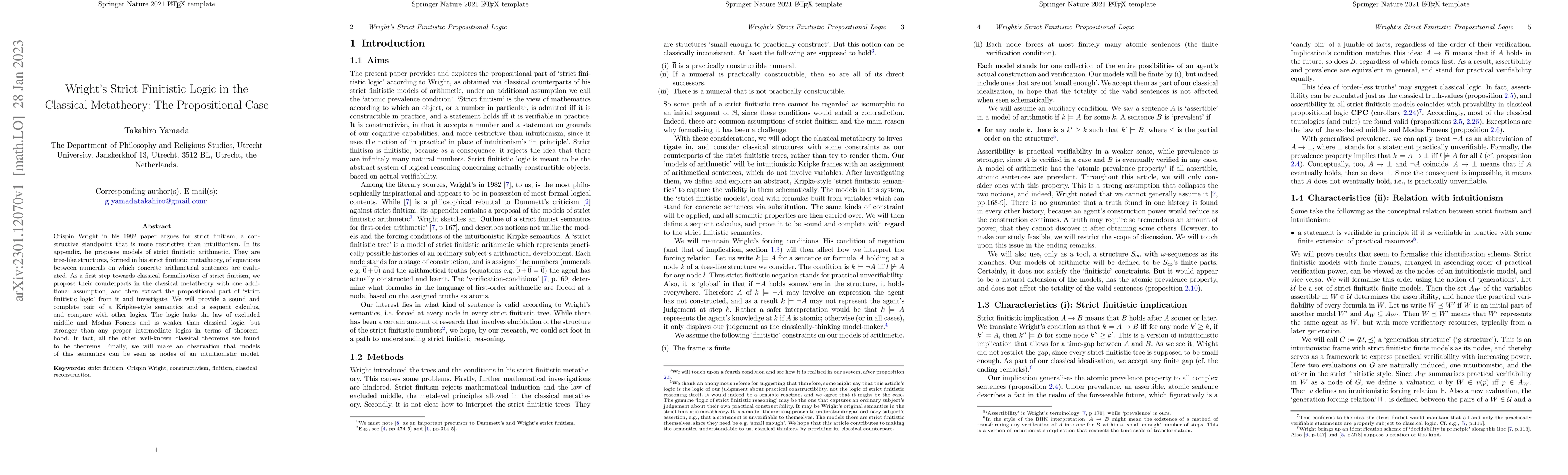 Thumbnail for Wright's Strict Finitistic Logic in the Classical Metatheory: The
  Propositional Case
