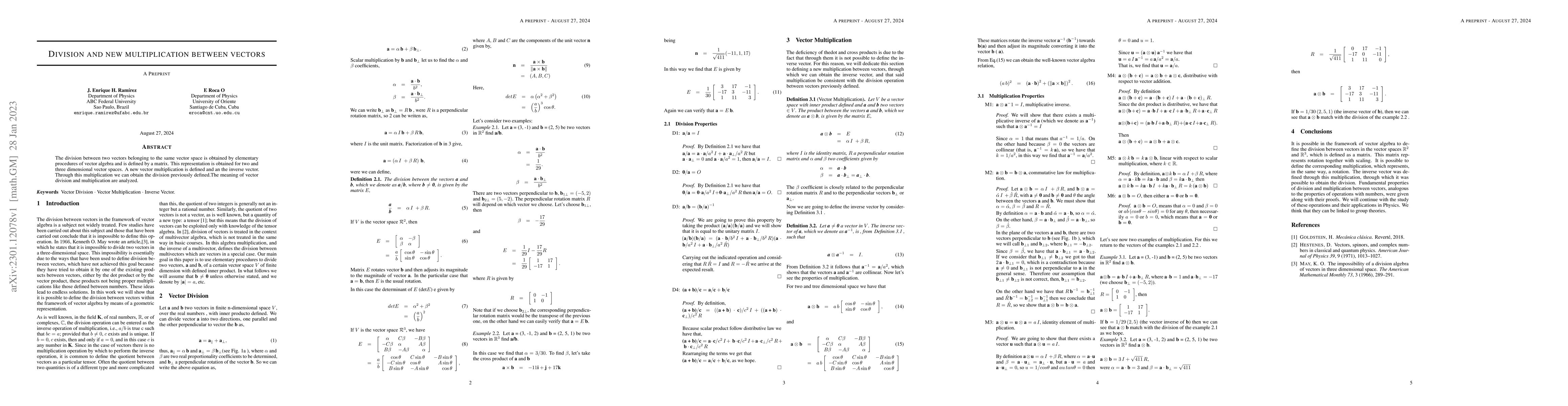 Thumbnail for Division and new multiplication between vectors
