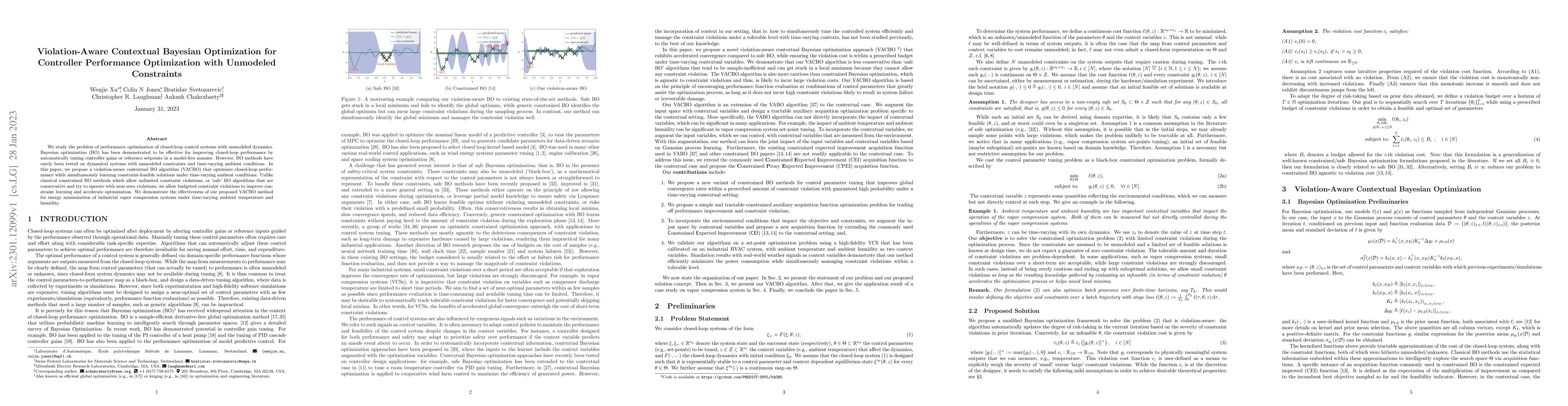 Thumbnail for Violation-Aware Contextual Bayesian Optimization for Controller
  Performance Optimization with Unmodeled Constraints