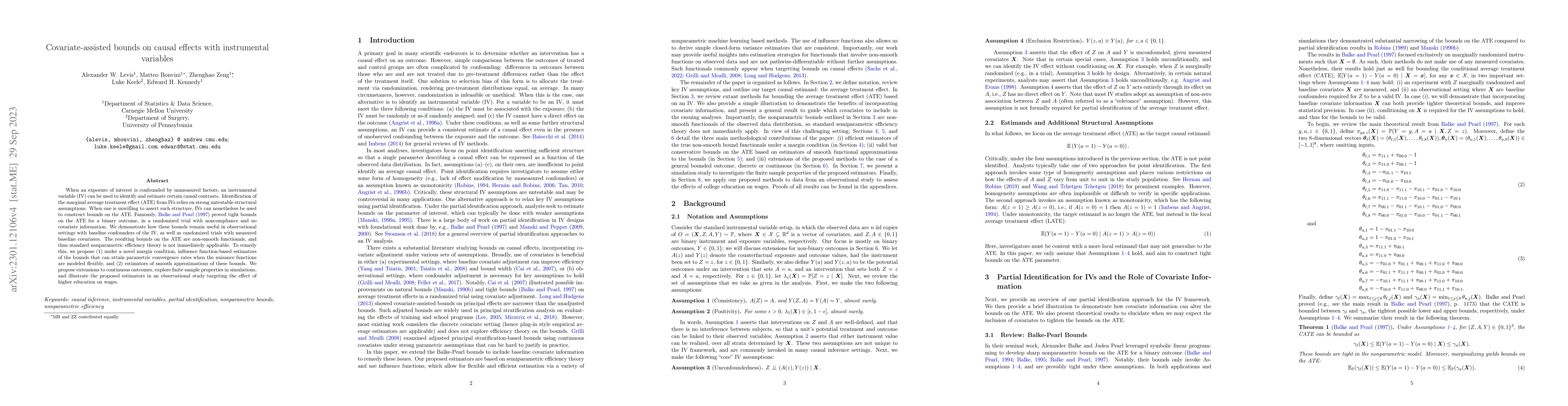 Thumbnail for Covariate-assisted bounds on causal effects with instrumental variables