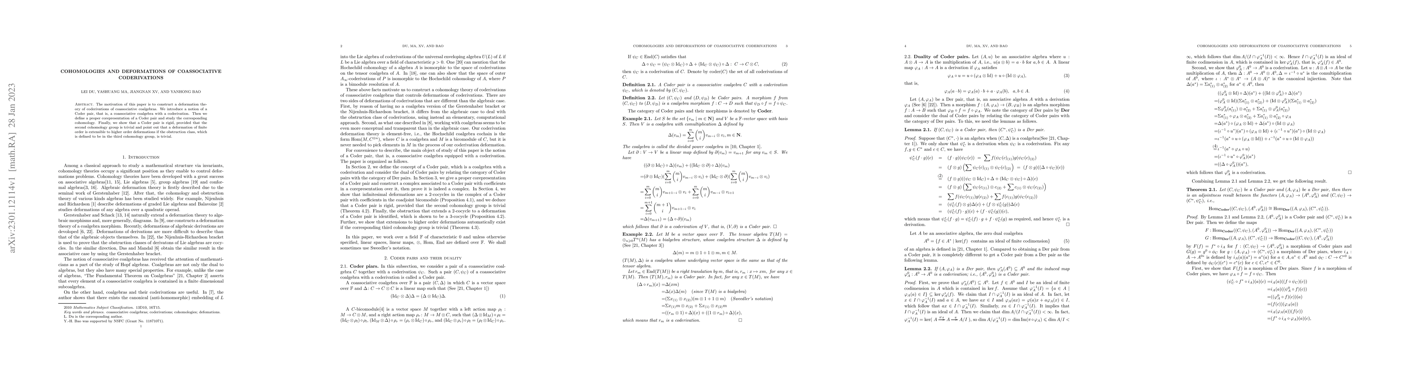 Thumbnail for Cohomologies and deformations of coassociative coderivations