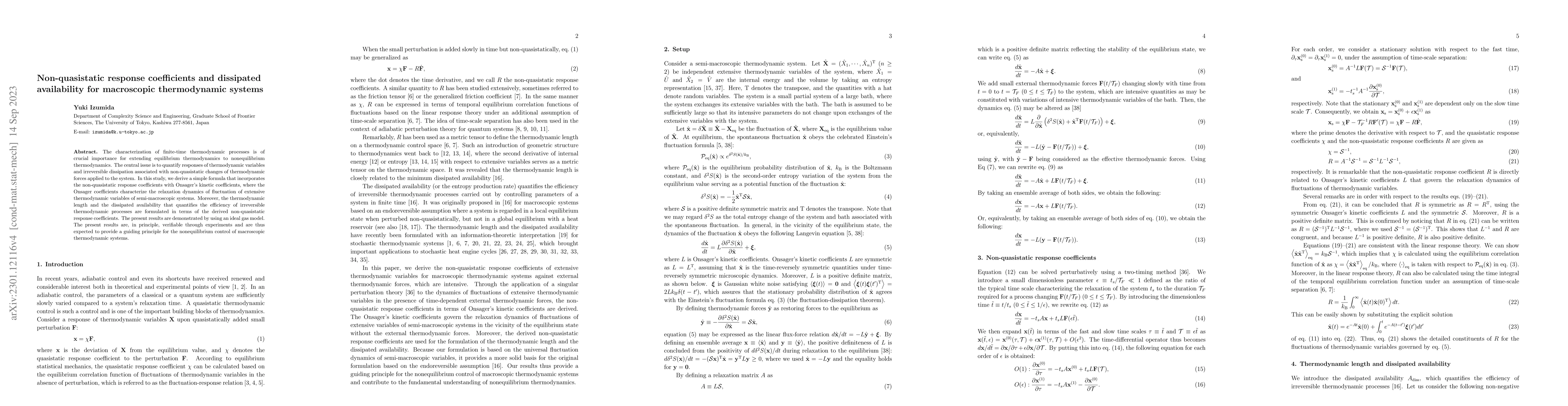 Thumbnail for Non-quasistatic response coefficients and dissipated availability for
  macroscopic thermodynamic systems