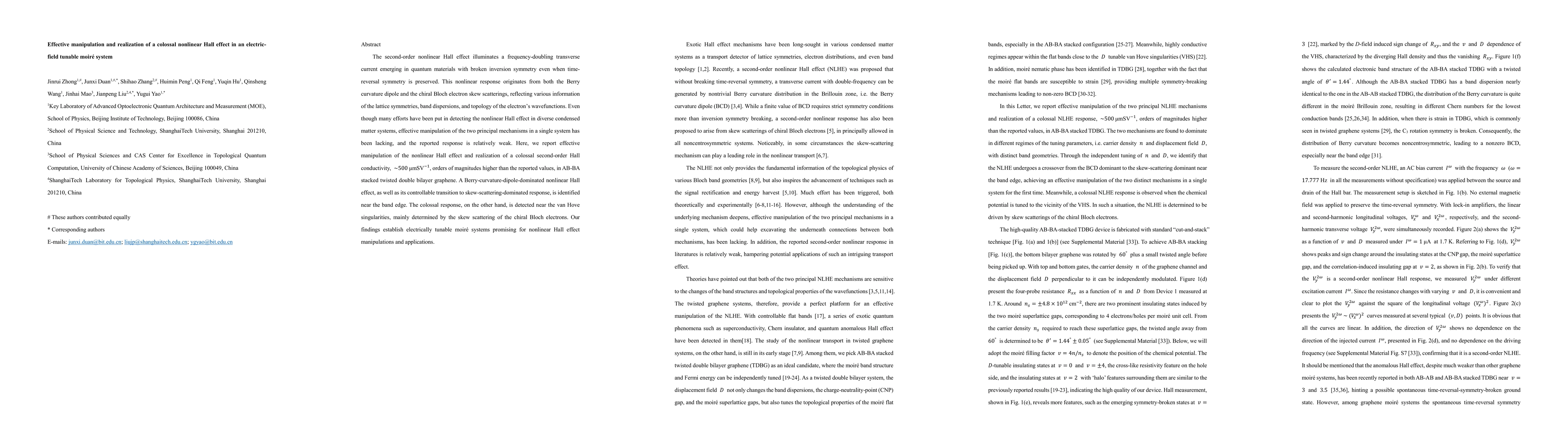 Thumbnail for Effective manipulation and realization of a colossal nonlinear Hall
  effect in an electric-field tunable moir\'e system