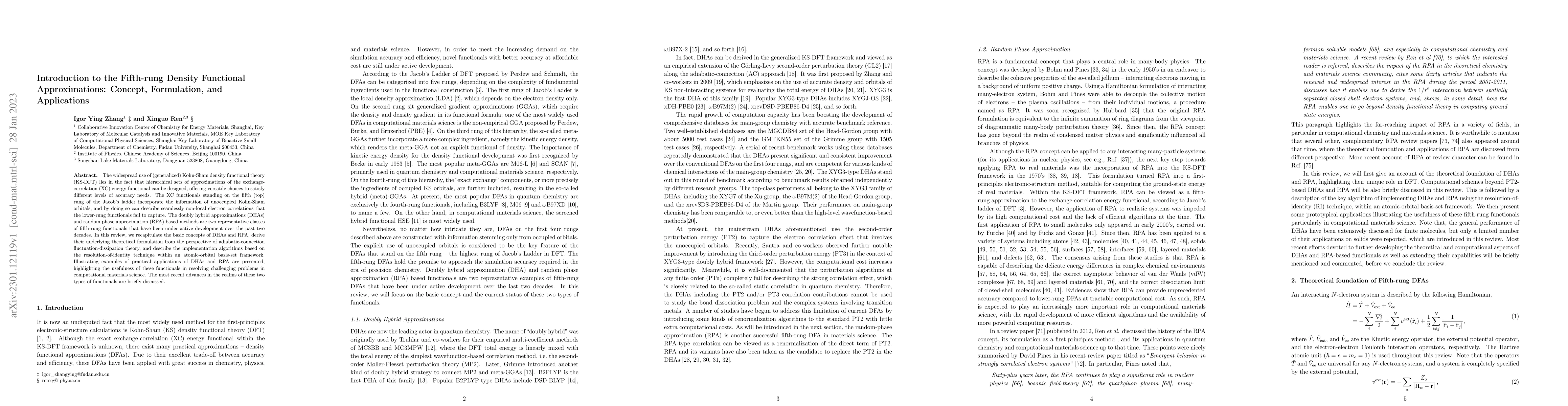 Thumbnail for Introduction to the Fifth-rung Density Functional Approximations:
  Concept, Formulation, and Applications