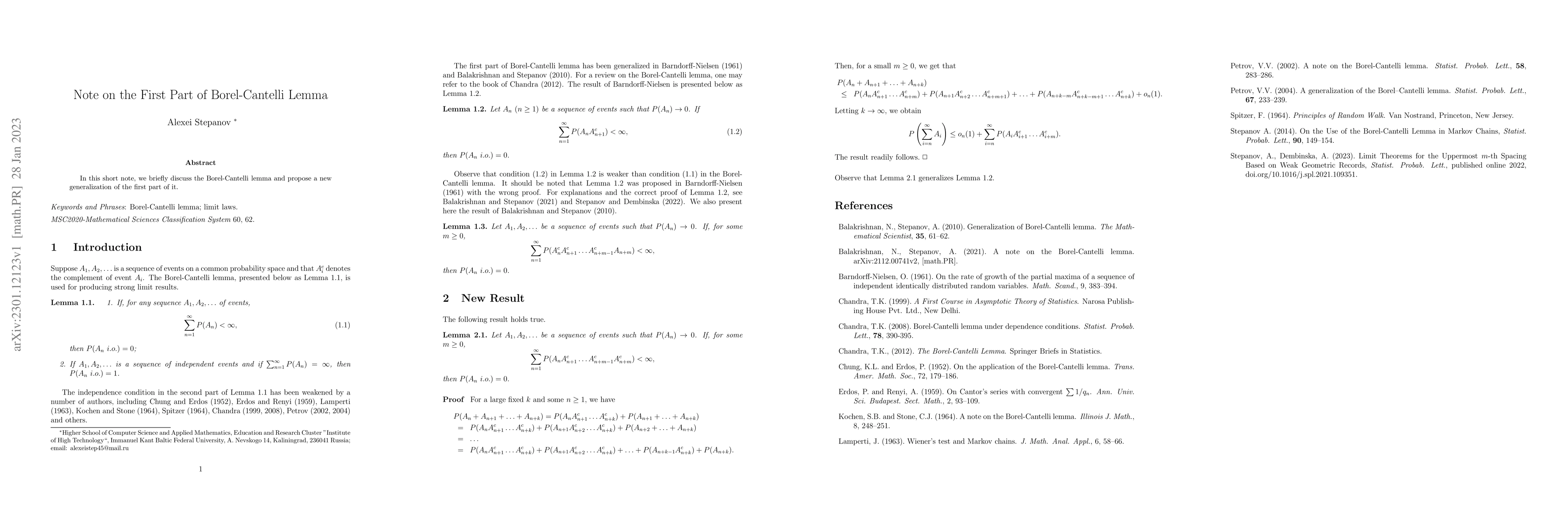 Thumbnail for Note on the First Part of Borel-Cantelli Lemma