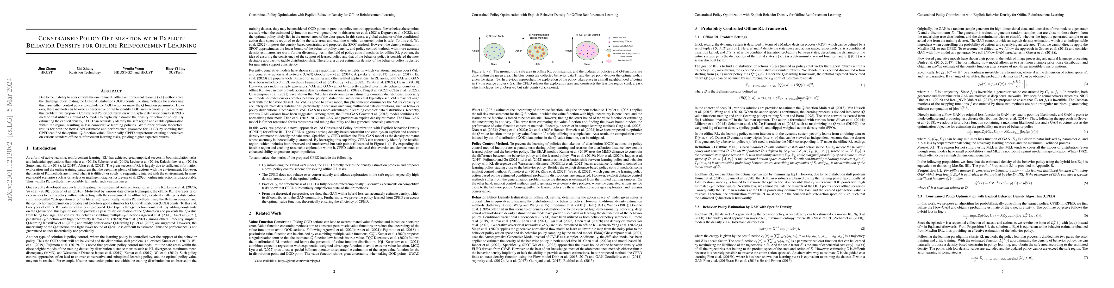 Thumbnail for Constrained Policy Optimization with Explicit Behavior Density for
  Offline Reinforcement Learning