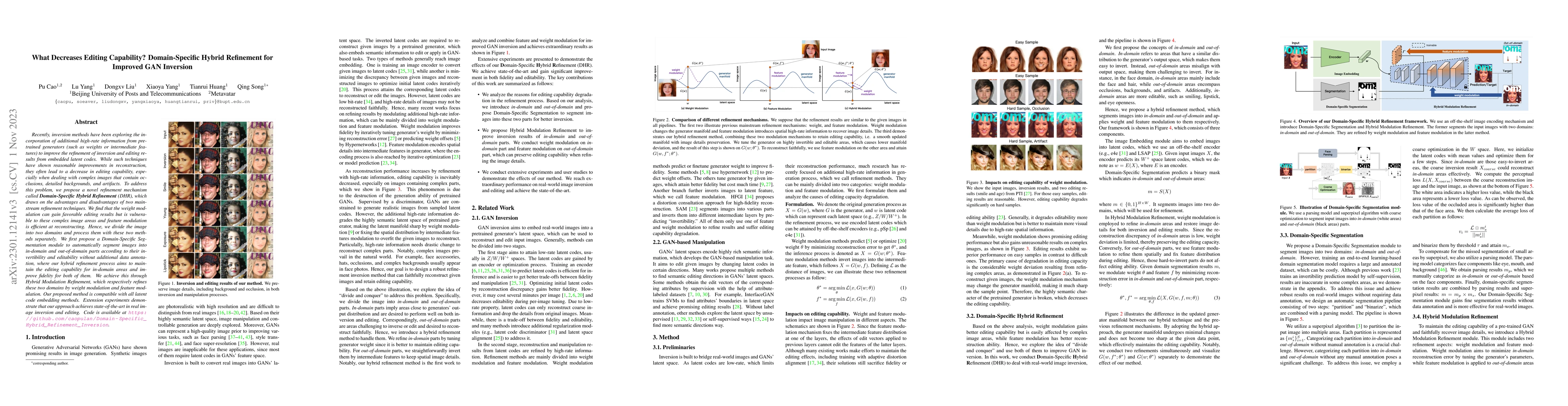 Thumbnail for What Decreases Editing Capability? Domain-Specific Hybrid Refinement for
  Improved GAN Inversion