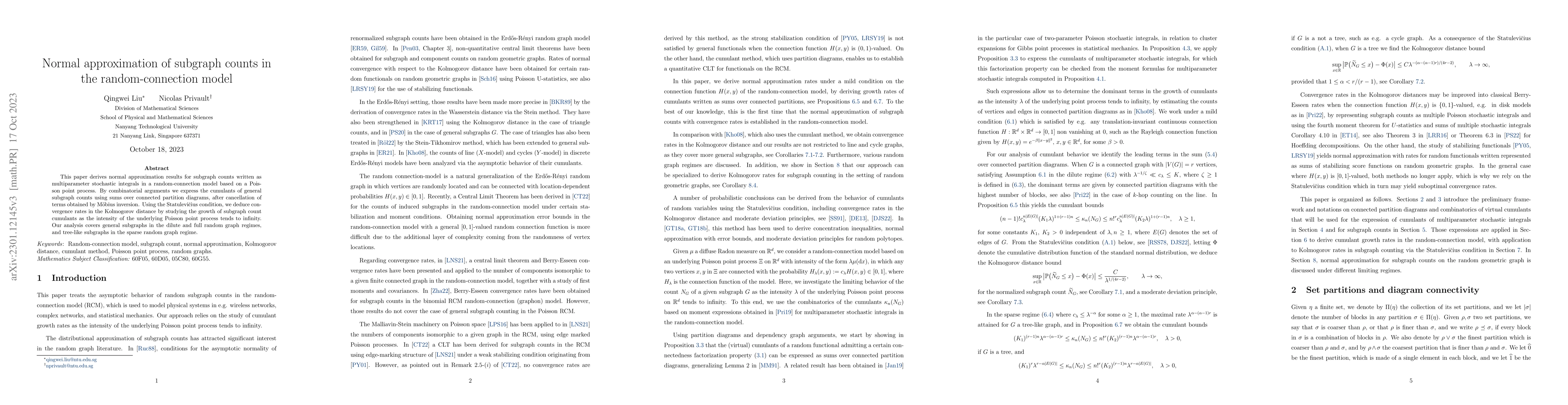 Thumbnail for Normal approximation of subgraph counts in the random-connection model