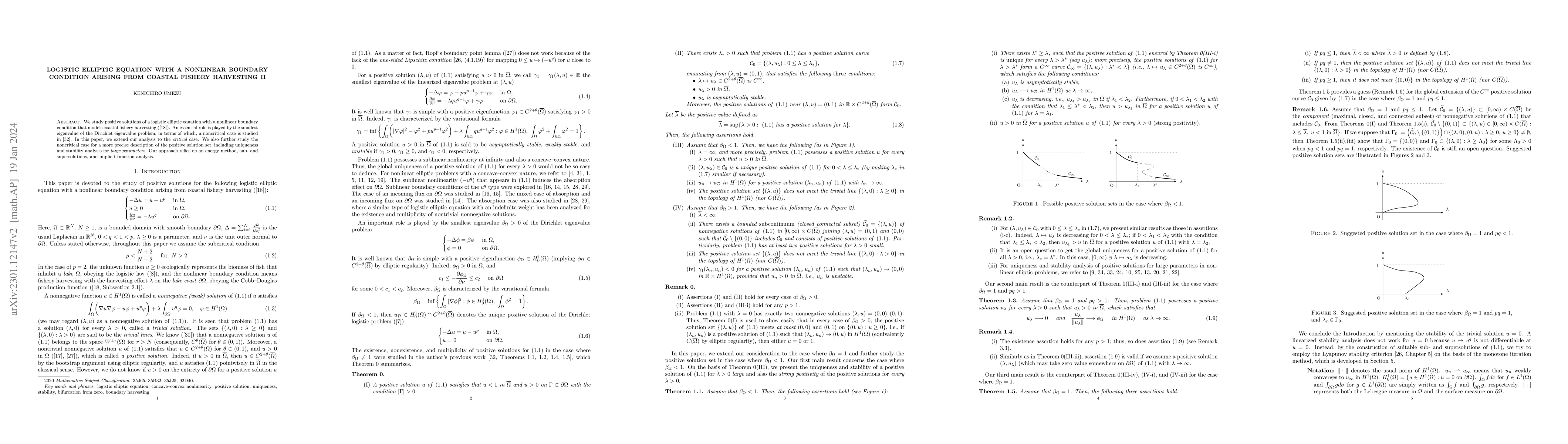 Thumbnail for Logistic elliptic equation with a nonlinear boundary condition arising
  from coastal fishery harvesting II