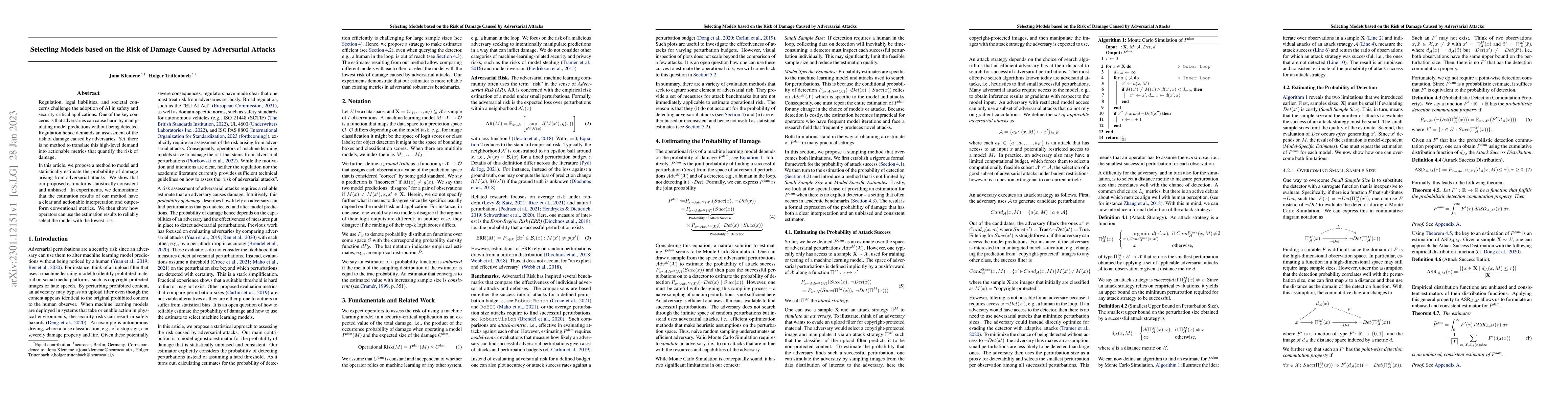 Thumbnail for Selecting Models based on the Risk of Damage Caused by Adversarial
  Attacks