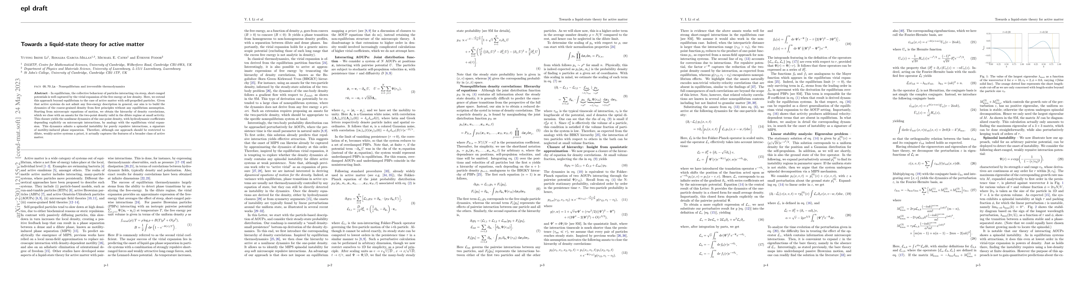 Thumbnail for Towards a liquid-state theory for active matter