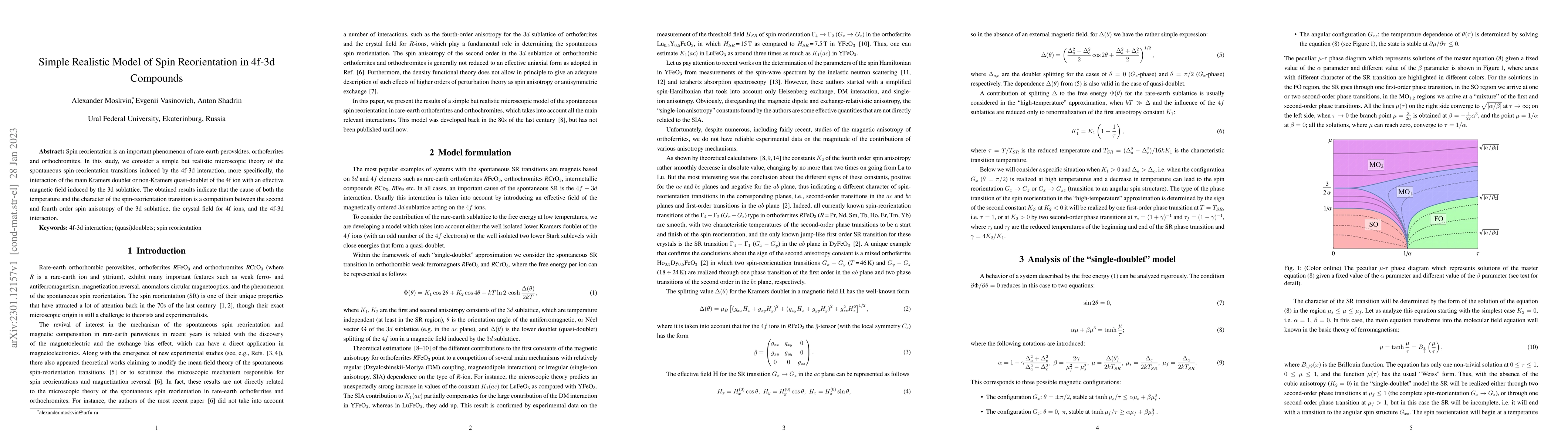 Thumbnail for Simple Realistic Model of Spin Reorientation in 4f-3d Compounds