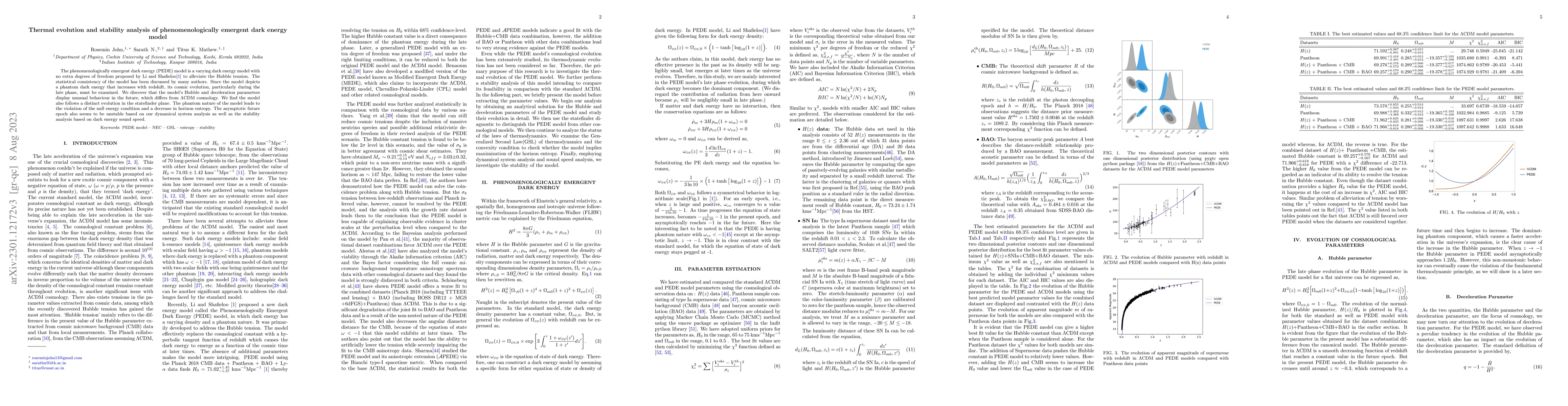 Thumbnail for Thermal evolution and stability analysis of phenomenologically emergent
  dark energy model