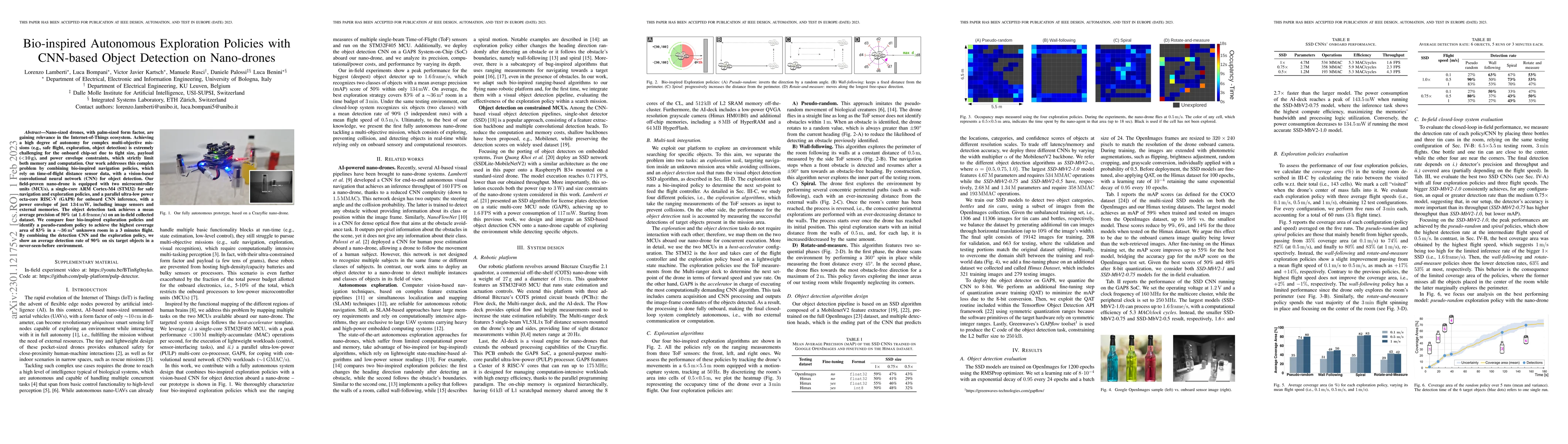 Thumbnail for Bio-inspired Autonomous Exploration Policies with CNN-based Object
  Detection on Nano-drones