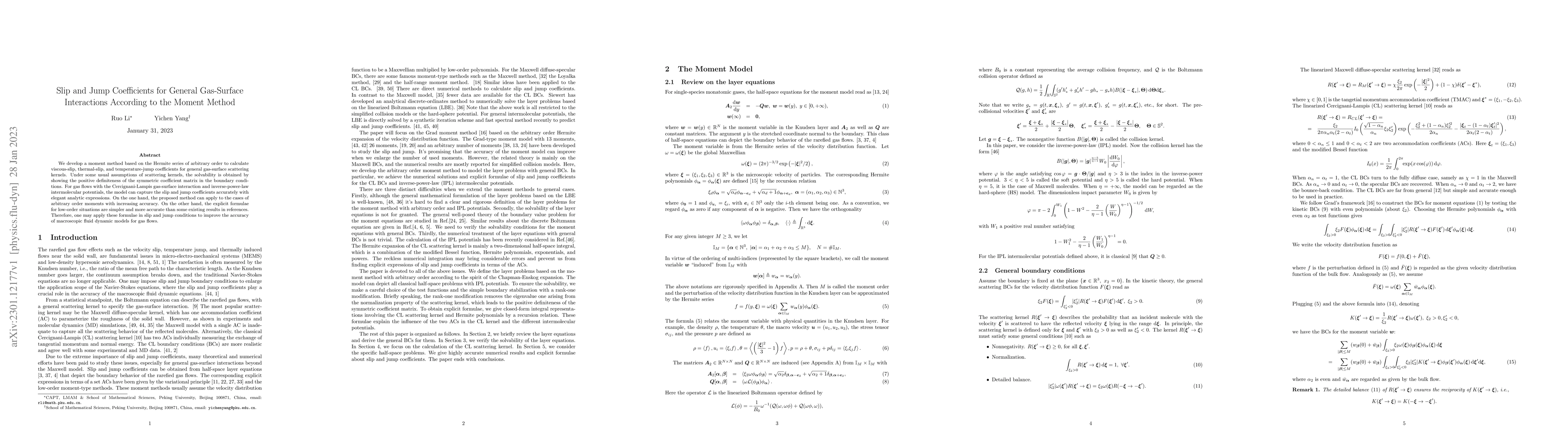 Thumbnail for Slip and Jump Coefficients for General Gas-Surface Interactions
  According to the Moment Method