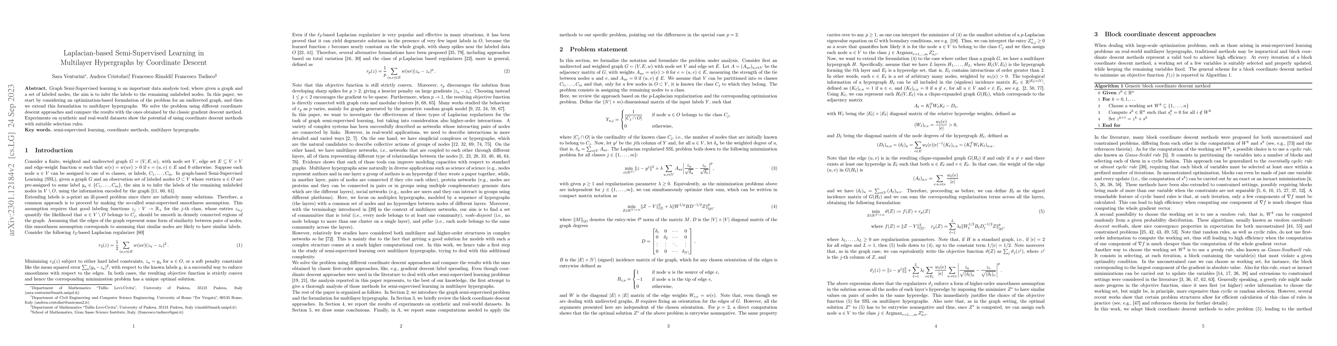 Thumbnail for Laplacian-based Semi-Supervised Learning in Multilayer Hypergraphs by
  Coordinate Descent