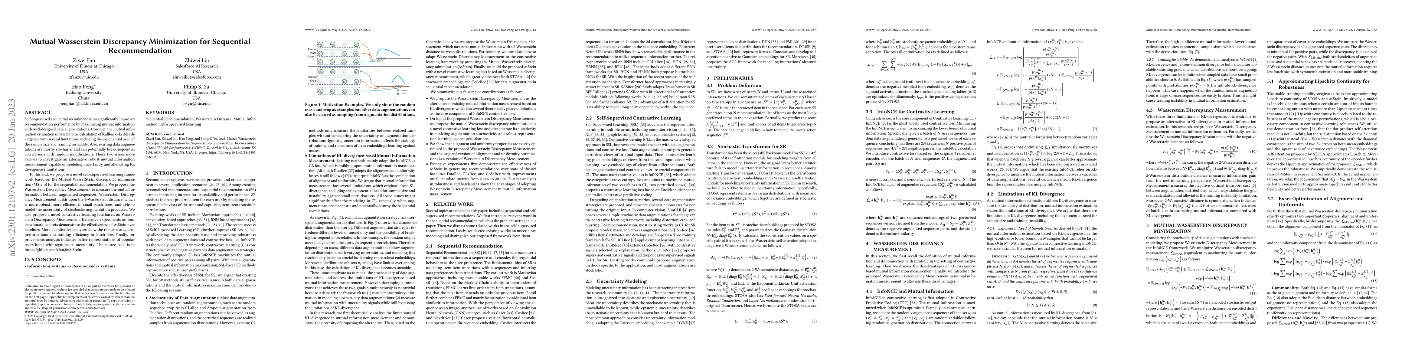 Thumbnail for Mutual Wasserstein Discrepancy Minimization for Sequential
  Recommendation