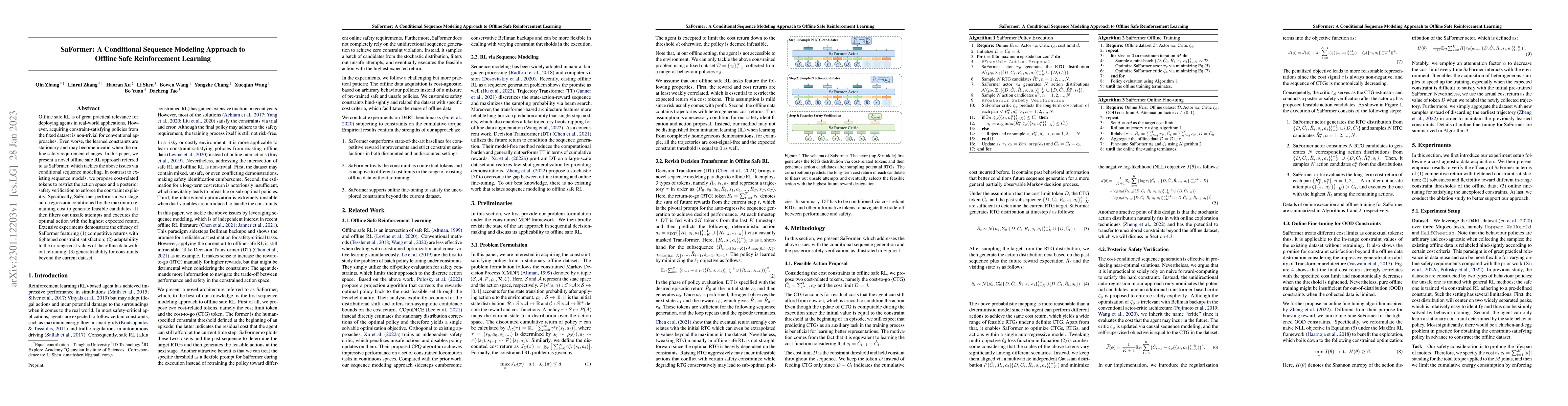 Thumbnail for SaFormer: A Conditional Sequence Modeling Approach to Offline Safe
  Reinforcement Learning