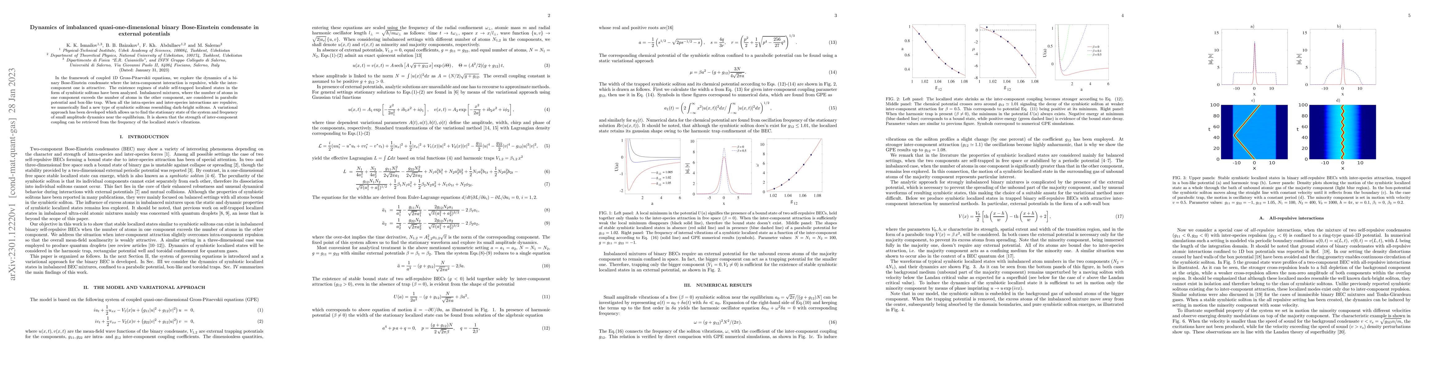 Thumbnail for Dynamics of imbalanced quasi-one-dimensional binary Bose-Einstein
  condensate in external potentials