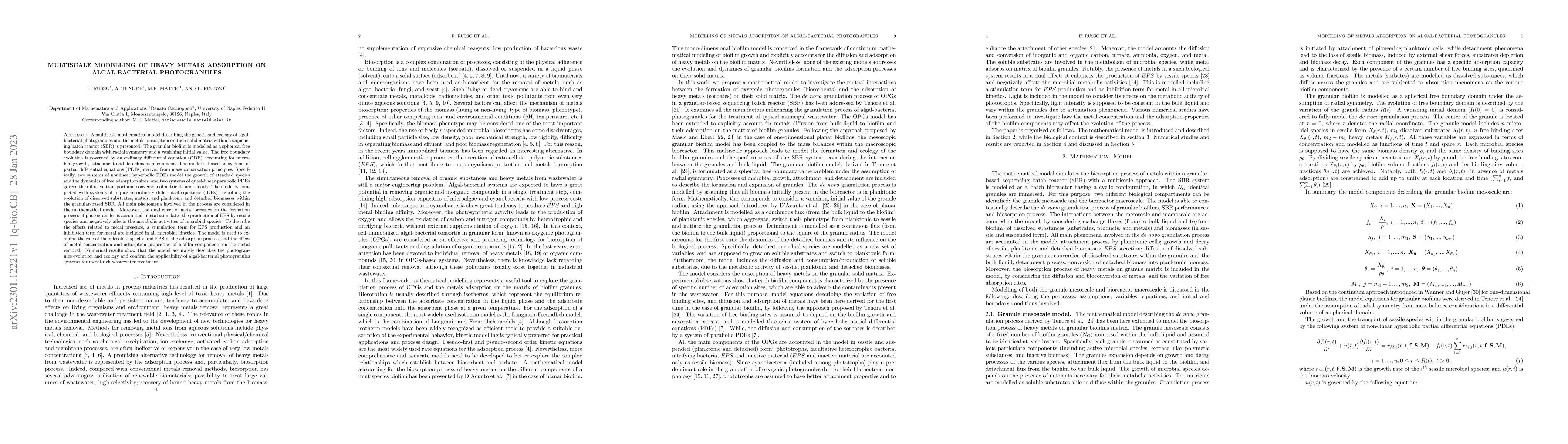 Thumbnail for Multiscale modelling of heavy metals adsorption on algal-bacterial
  photogranules