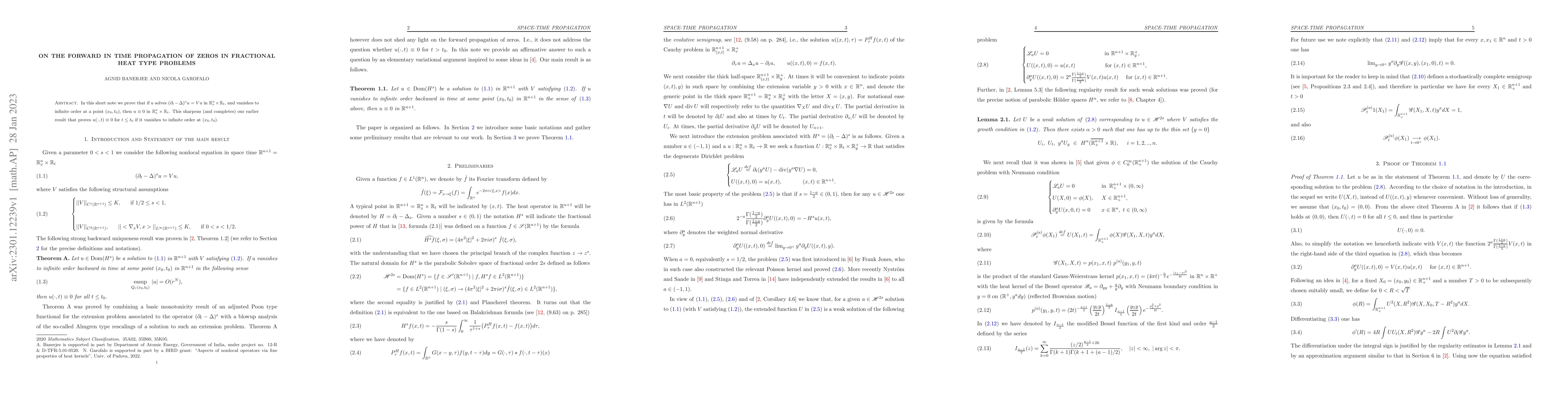 Thumbnail for On the forward in time propagation of zeros in fractional heat type
  problems