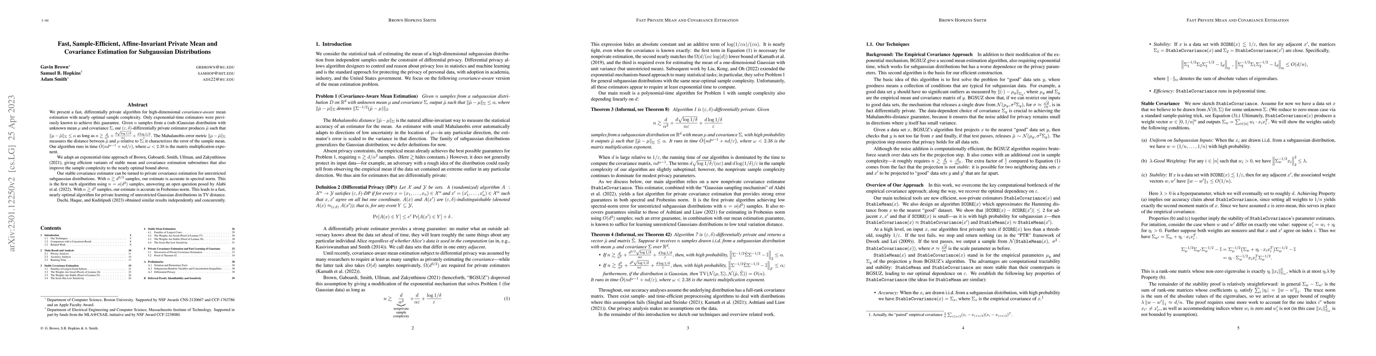 Thumbnail for Fast, Sample-Efficient, Affine-Invariant Private Mean and Covariance
  Estimation for Subgaussian Distributions