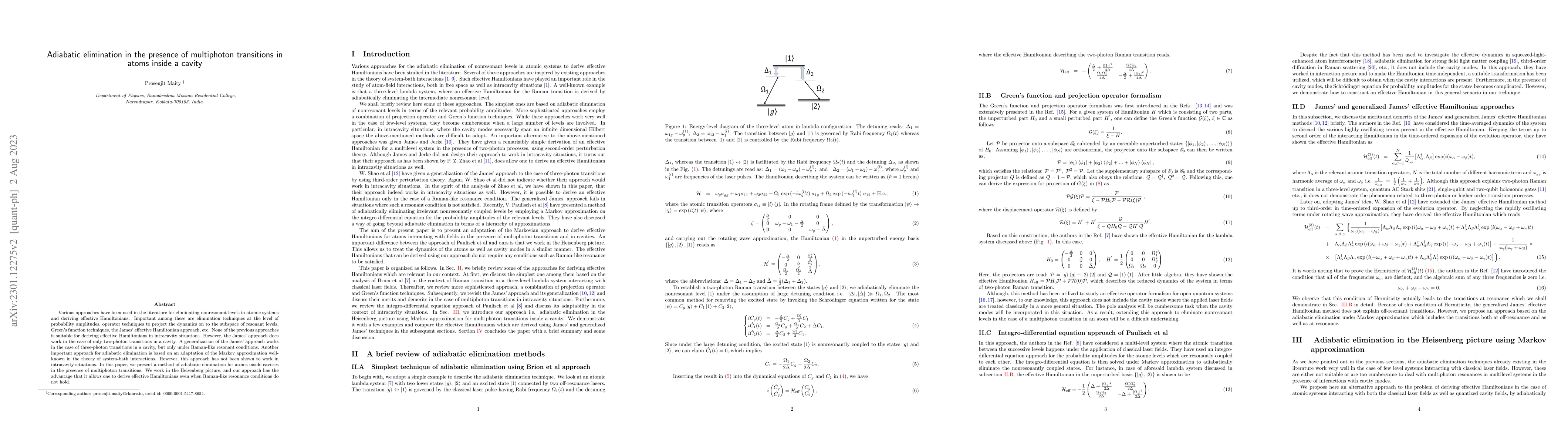 Thumbnail for Adiabatic elimination in the presence of multiphoton transitions in
  atoms inside a cavity
