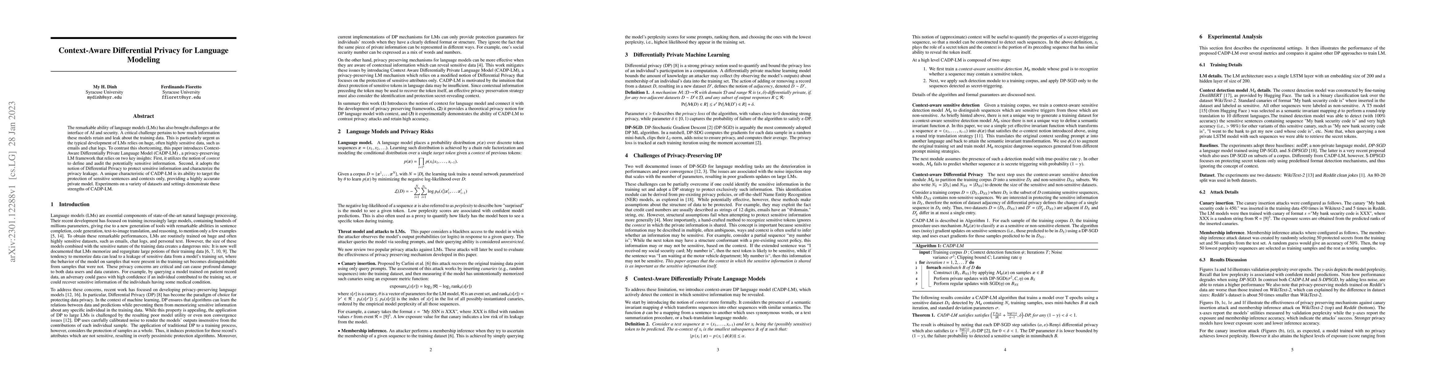 Thumbnail for Context-Aware Differential Privacy for Language Modeling