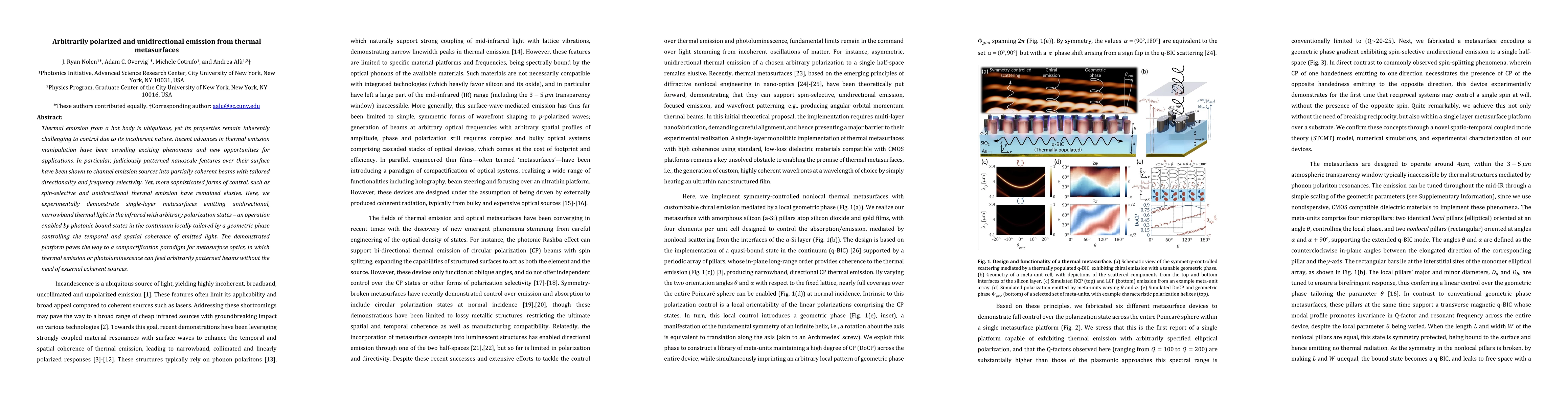 Thumbnail for Arbitrarily polarized and unidirectional emission from thermal
  metasurfaces