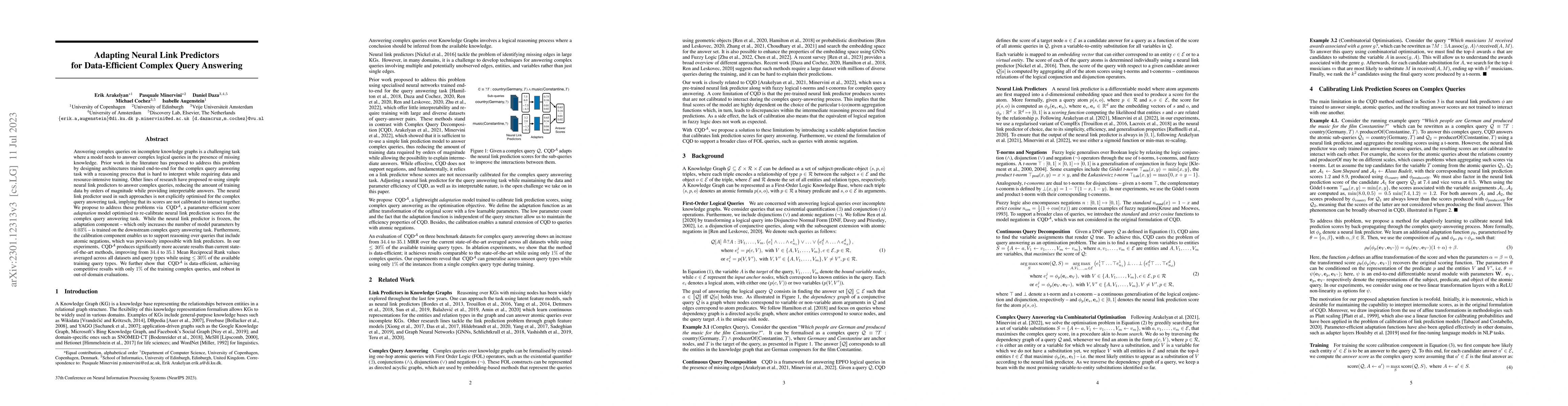 Thumbnail for Adapting Neural Link Predictors for Data-Efficient Complex Query
  Answering