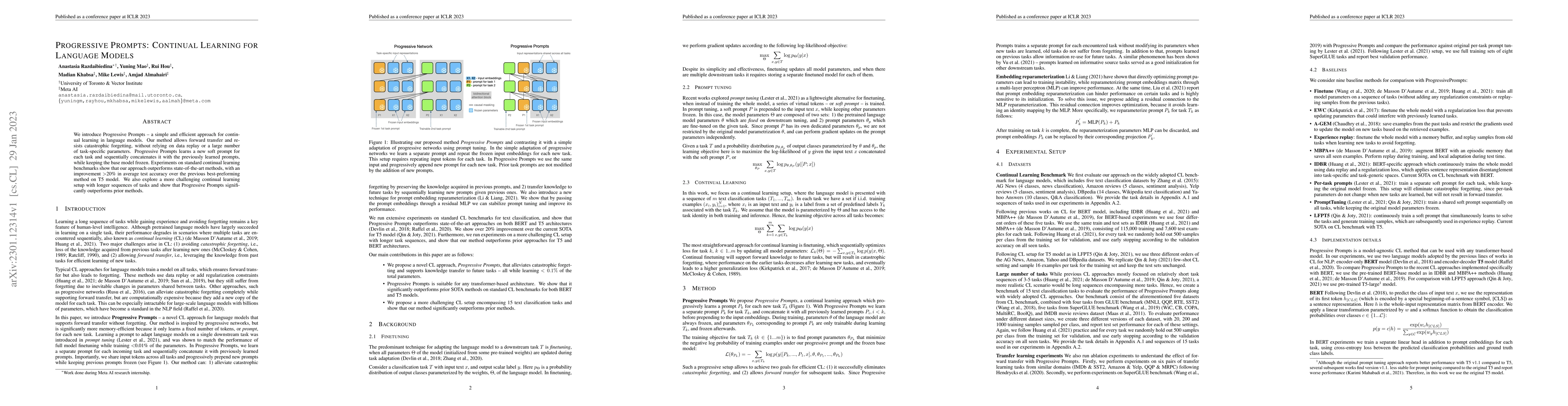 Thumbnail for Progressive Prompts: Continual Learning for Language Models