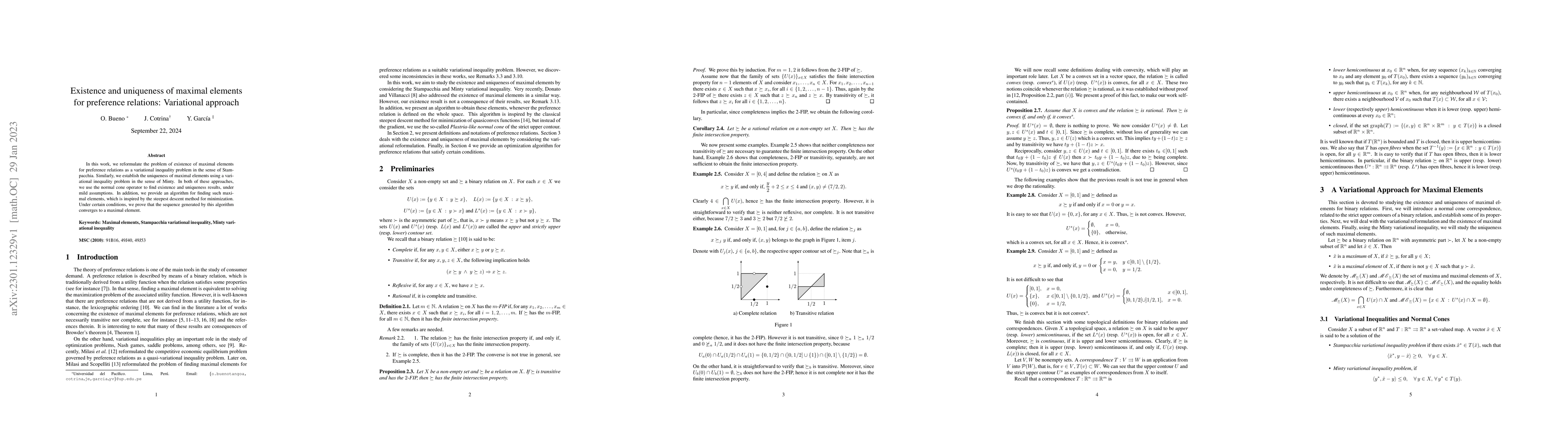 Thumbnail for Existence and uniqueness of maximal elements for preference relations:
  Variational approach