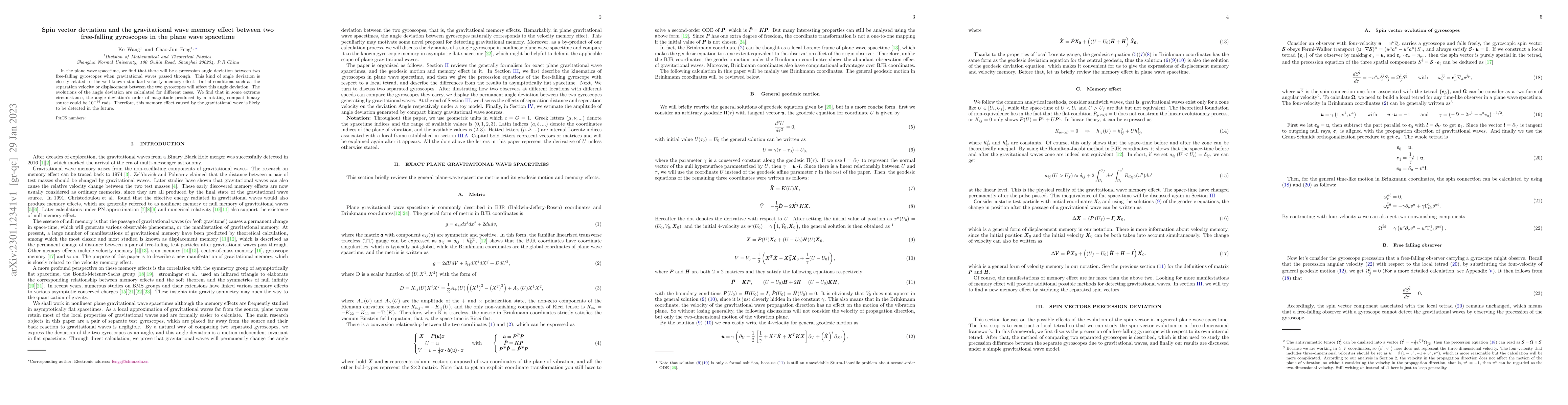 Thumbnail for Spin vector deviation and the gravitational wave memory effect between
  two free-falling gyroscopes in the plane wave spacetime