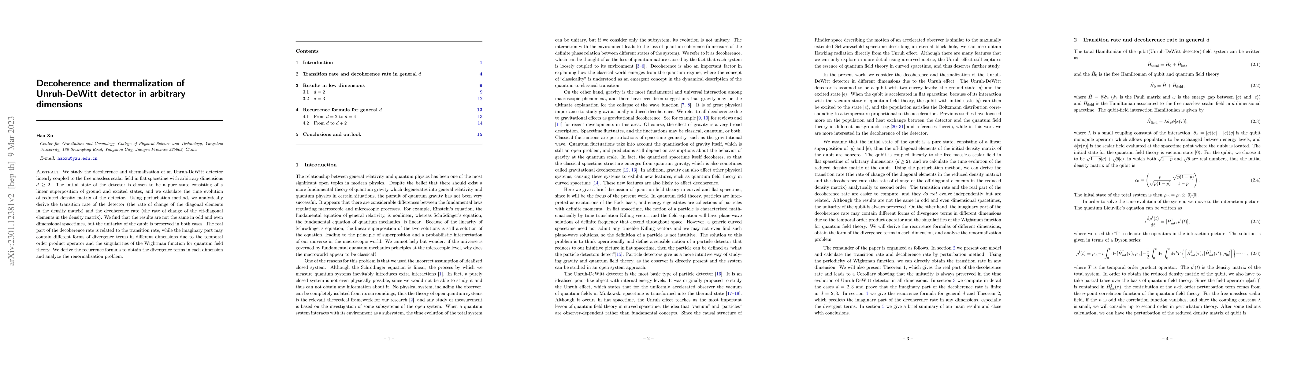 Thumbnail for Decoherence and thermalization of Unruh-DeWitt detector in arbitrary
  dimensions