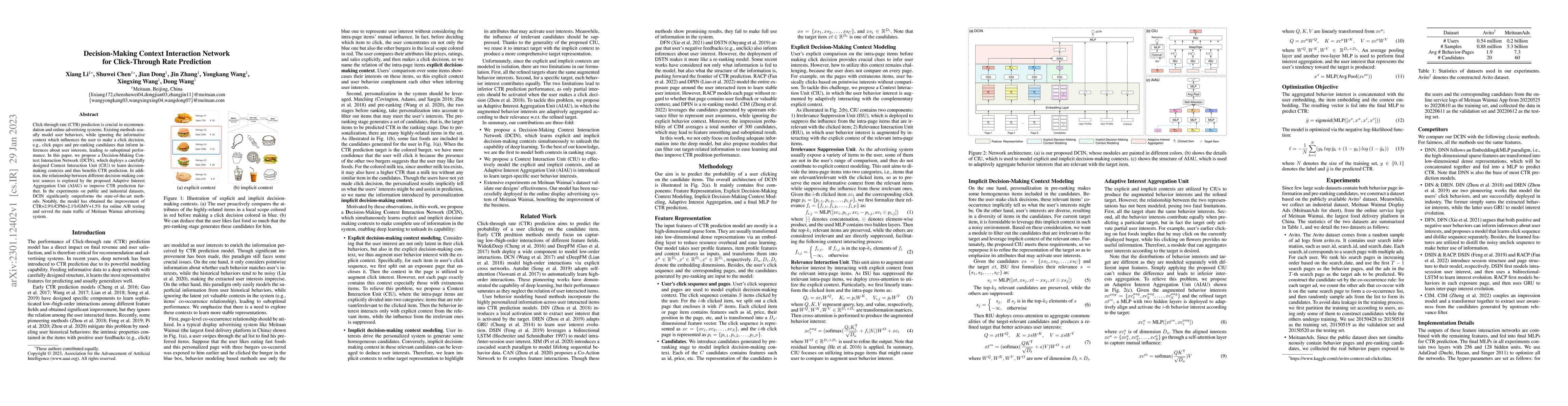 Thumbnail for Decision-Making Context Interaction Network for Click-Through Rate
  Prediction