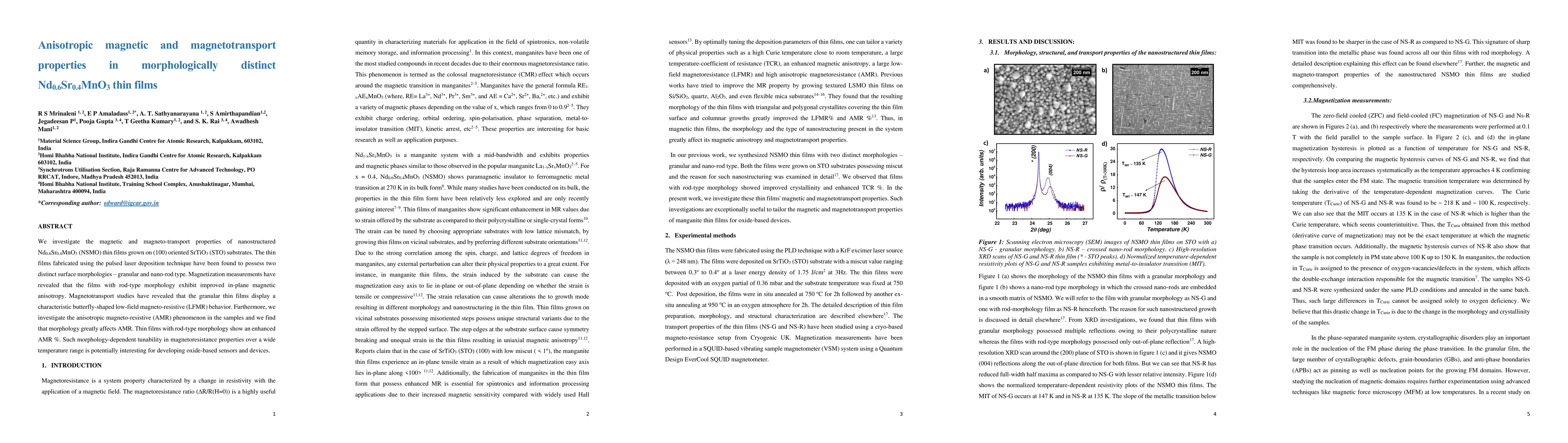 Thumbnail for Anisotropic magnetic and magnetotransport properties in morphologically
  distinct Nd0.6Sr0.4MnO3 thin films