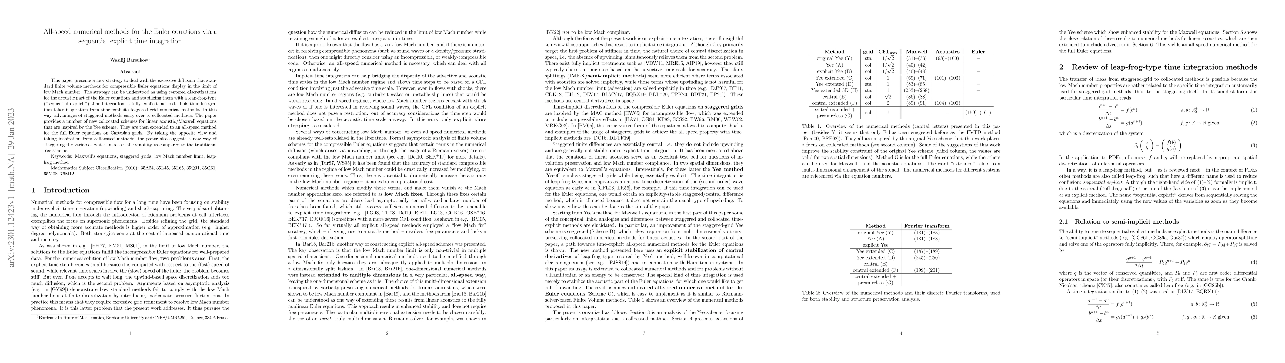 Thumbnail for All-speed numerical methods for the Euler equations via a sequential
  explicit time integration