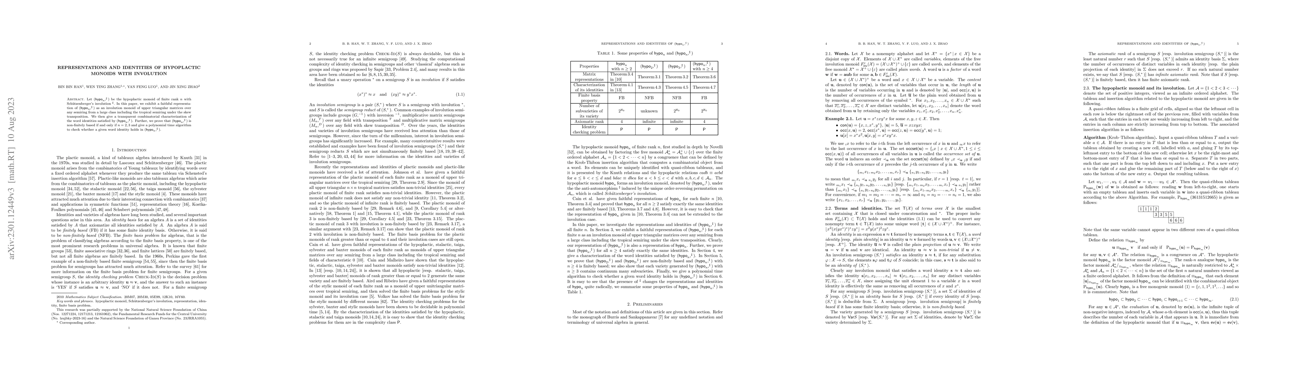 Thumbnail for Representations and identities of hypoplactic monoids with involution