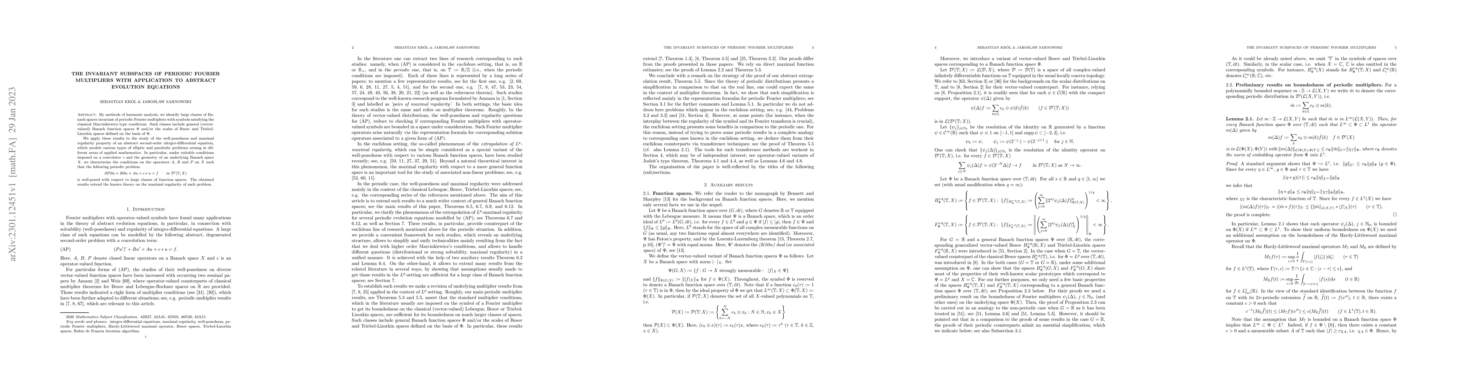 Thumbnail for The invariant subspaces of periodic Fourier multipliers with application
  to abstract evolution equations