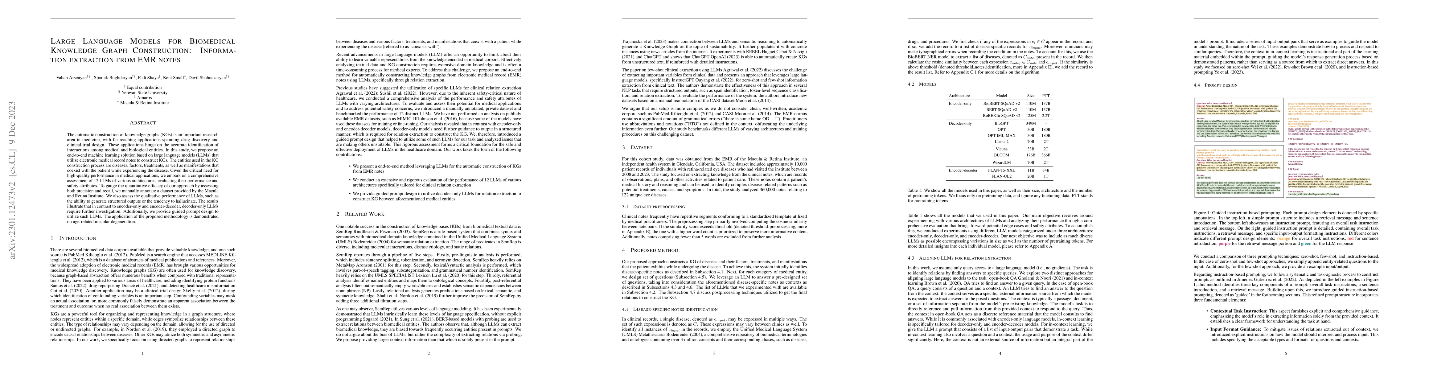 Thumbnail for Large Language Models for Biomedical Knowledge Graph Construction:
  Information extraction from EMR notes