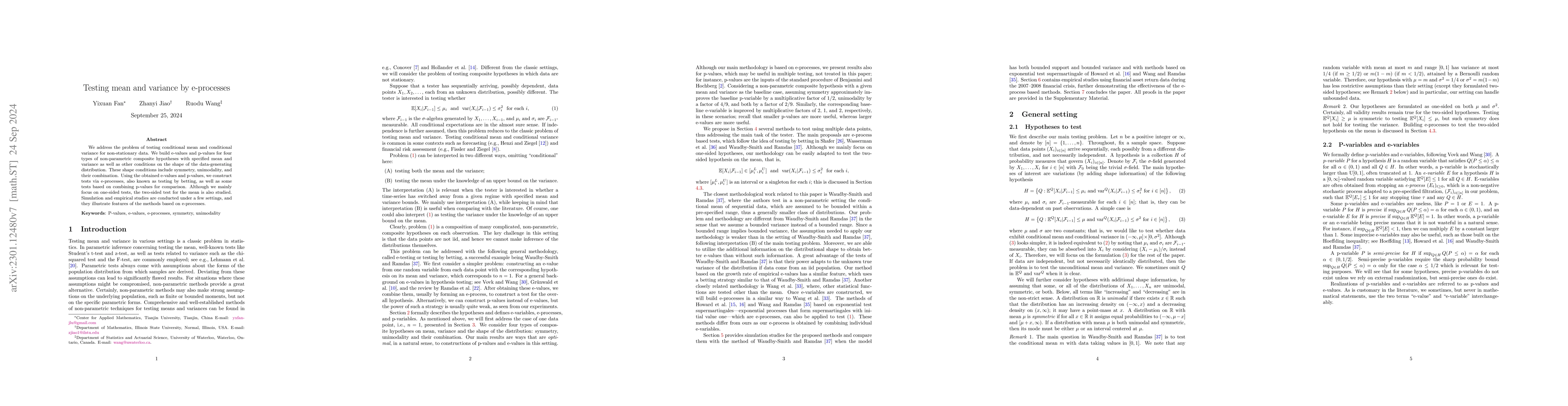 Thumbnail for Testing mean and variance by e-processes